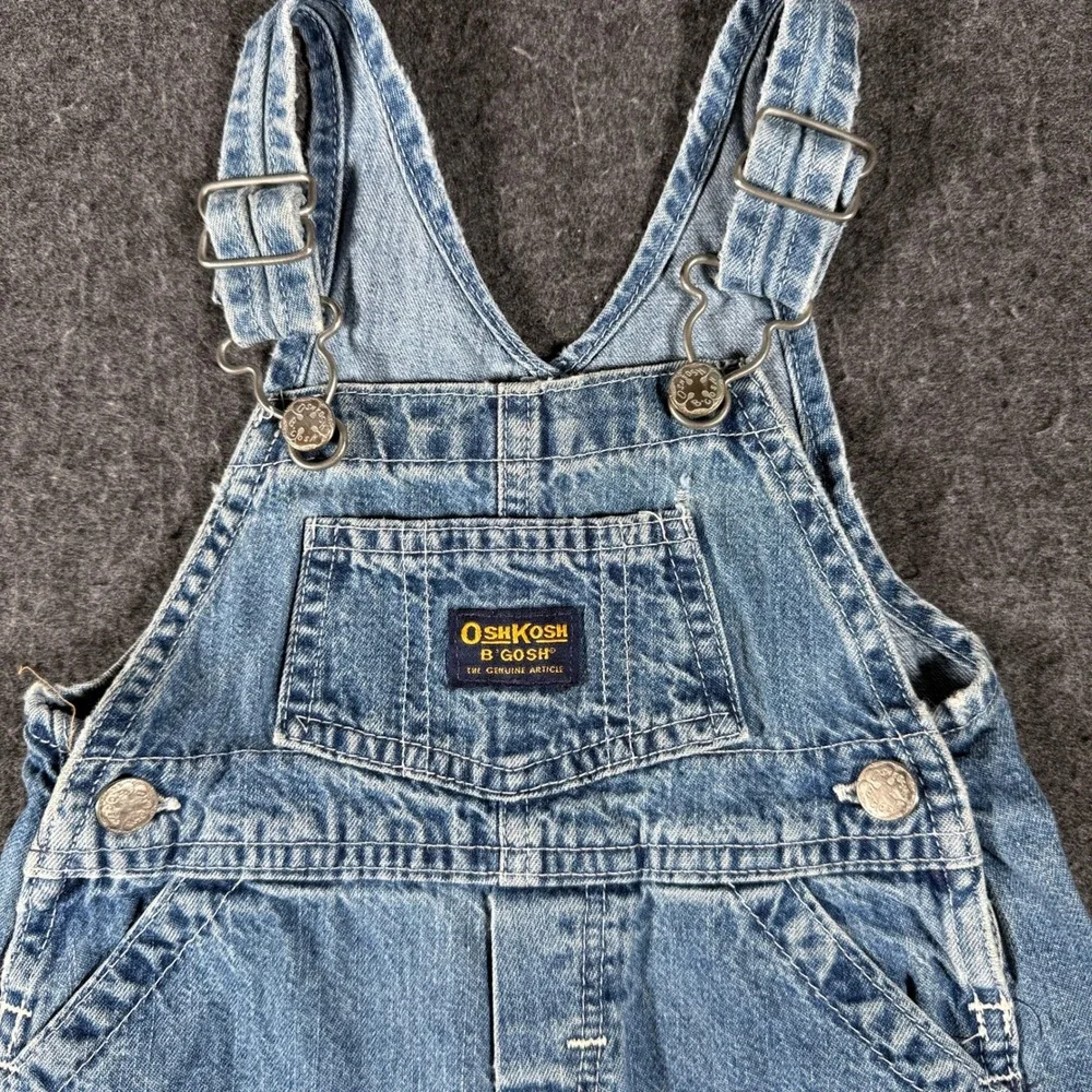 OshKosh B'Gosh Vintage Blue Denim Shortalls Vestbak Baby Size LG 100% Cotton